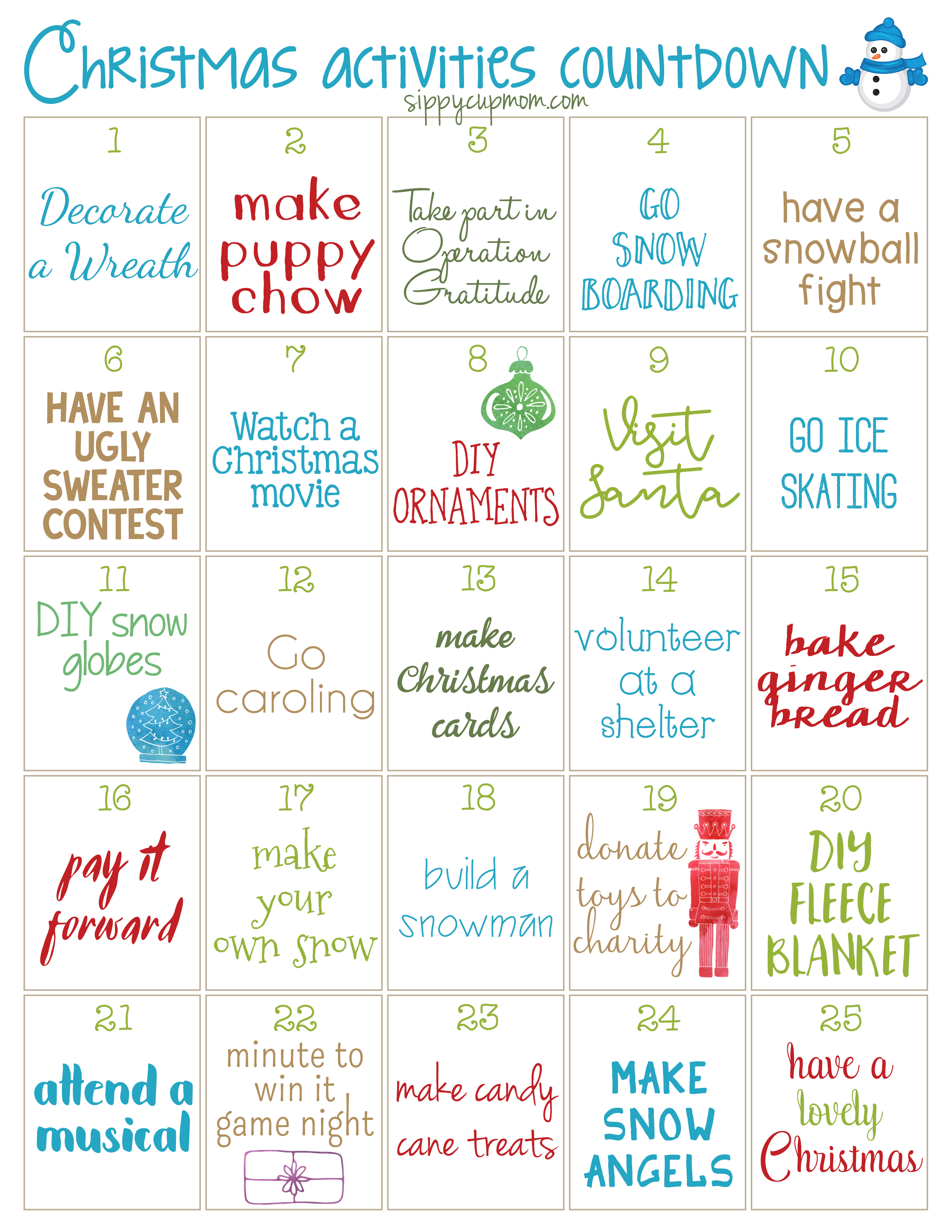 25 Days of Christmas Activities Calendar - Sippy Cup Mom