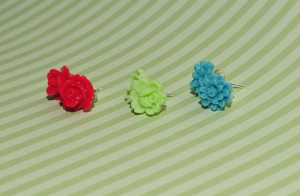 red rose, green rose and blue flower post earrings 